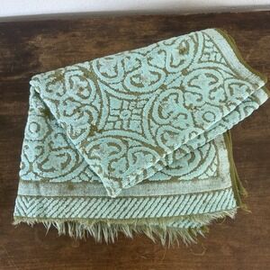 VTG MCM 1960s Callaway Bath Towel Green Blue  Fringe Retro Bright 100% Cotton